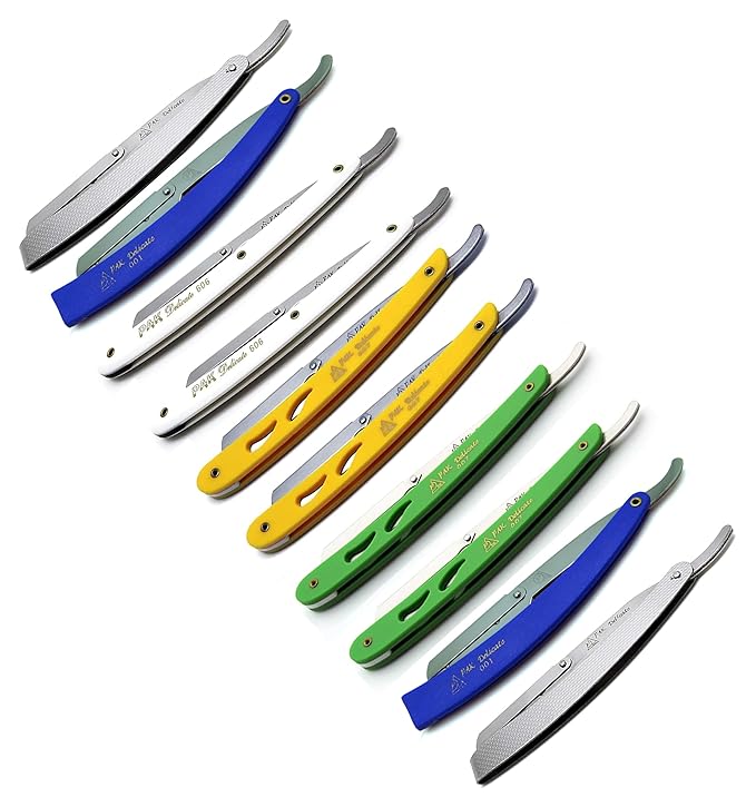 Set of 10 PREMIUM INSTRUMENTS Barber Razors Straight Edge Folding Handle Colors