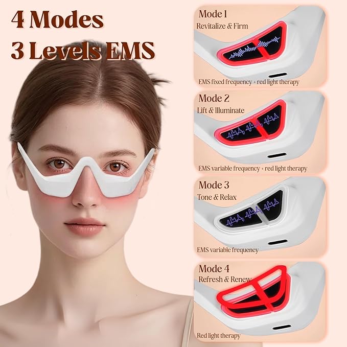 Eye Lift Device Under Eye Red Light Therapy Device for Dark Circles Wrinkles &amp Puffiness Eye Bags Treatment Wand Anti-Aging Eye Care Device for Women (White)