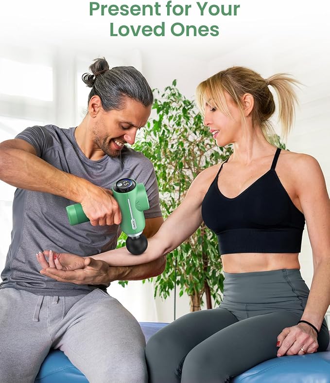 RENPHO Active Massage Gun Deep Tissue Percussion Massager for Back and Neck Portable Handheld Massager with 5 Speeds 5 Attachments Carry Case Green
