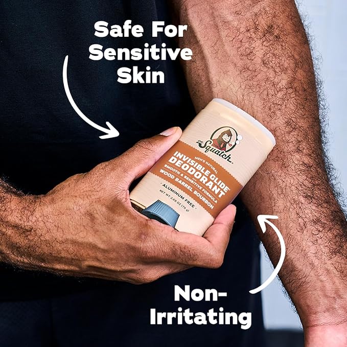 Dr. Squatch Invisible Glide Natural Men’s Deodorant – Smooth Glide No Stains – Aluminum Free Deodorant Men – Safe for Sensitive Skin – Wood Barrel Bourbon + Rainforest Rapids 2.65oz (2-Pack)