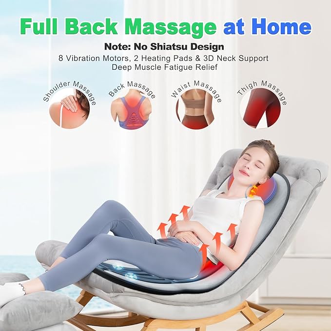 Vibration Back Massager with Heat for Chair Massage Pad with Neck Support Short Plush Cover Seat Cushion for Seniors Office Workers &amp FamilyFatigue &amp Pain Relief in OfficeHome &amp Trav