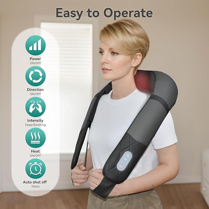 Snailax Rechargeable Neck Massager with Heat Shiatsu Back and Neck Massager Cordless Portable Deep Kneading Shoulder Massage Pillow Gifts for Dad Mom