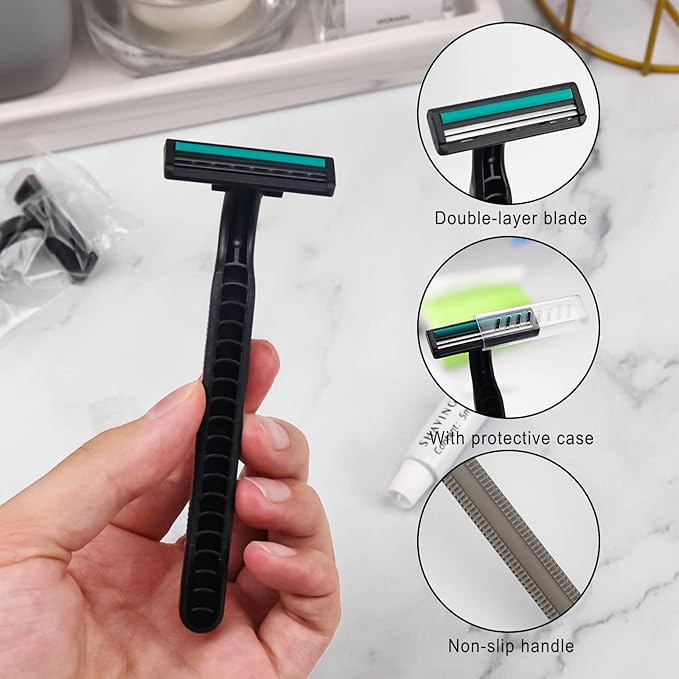 Disposable Razors in Bulk Bulk Razors with Knife Cap Grey Individually Packaged Disposable Razors Bulk with Shaving Cream for Hotels Homeless Nursing Homes Shelters Charities (pack-100)
