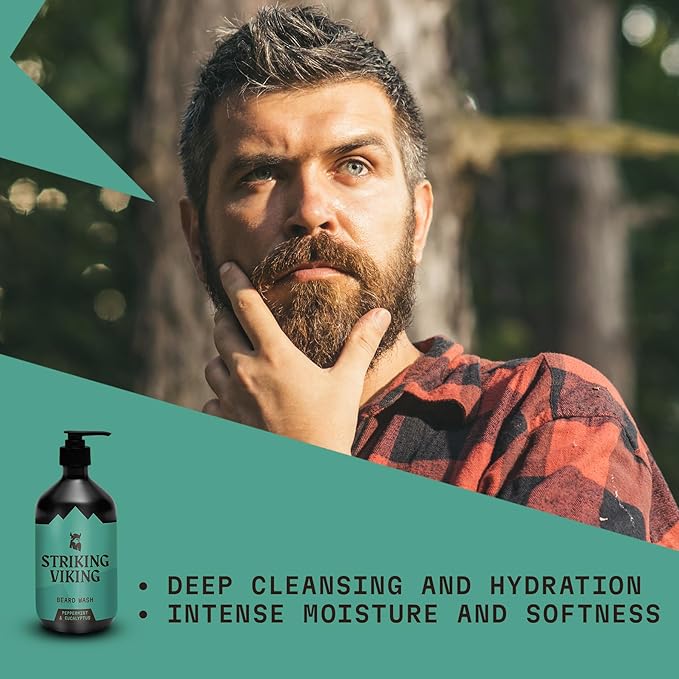 Striking Viking Beard Wash (17 oz) With Natural Peppermint &amp Eucalyptus Scent - Paraben &amp Sulfate-Free Deep Cleansing Shampoo For Beard Care