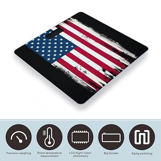 Digital Bathroom Weighing Scale Energy Saving Scale Smart Scale for Body Weight Grunge USA American Flag