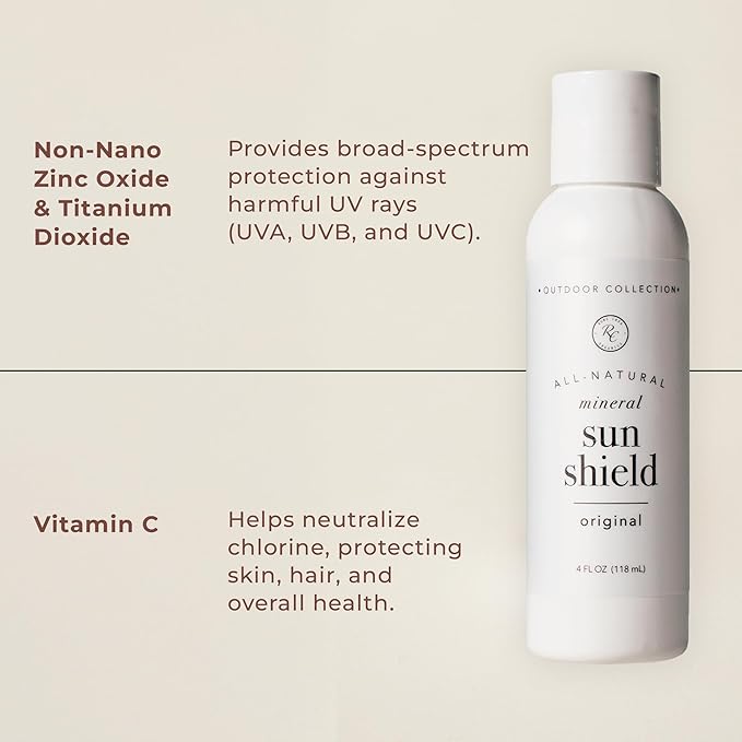 Rowe Casa Organics Untinted Mineral Sun Shield with Non-Nano Zinc Oxide Titanium Dioxide &amp Vitamin C – Mineral Sunscreen for Face &amp Body – Gentle for All Skin Types 4 Fl Oz
