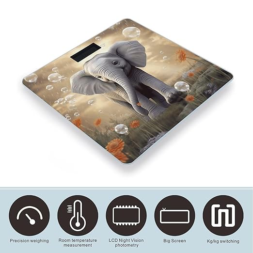 Cute Elephant Play Bathroom Scale Large LCD Backlight Display Digital Scale Rounded Corners Body Scales Automatic Power On/Off Bathroom Scales for Home Bedrooms