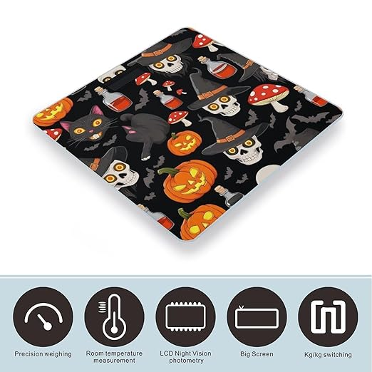 Energy Saving Scale Bathroom Weighing Scale Smart Scale for Body Weight Digital Halloween Gothic Witch Black Cat Bat Pumpkin Skull Mushroom
