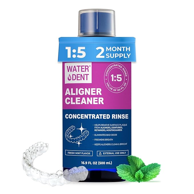 ALIGNER Cleaner Rinse | Concentrated | Clean INVISIALIGN retainers dentures Mouth Guards | 2 Month Supply (Pack of 1 - Value of 101 fl.oz) Alcohol Free Minty &amp Fresh. Made in USA - Pack of 1