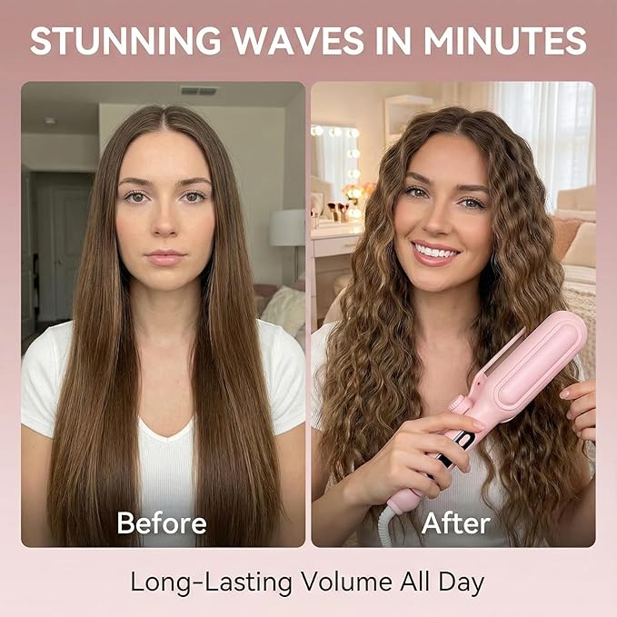 1&amp1.25 Inch Hair Crimper for Women - Curling Iron Waver Hair Tool to Adjustable Groove - Rizadora para Cabello - Anti-Scald Tech Hair Waver - Ionic Ceramic Coating for Long-LastingFast HeatingPi