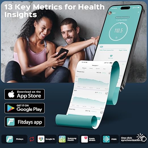 Lepulse Smart Weight Scale with BMI Body Fat Muscle Mass Updated X-Shaped Electrode Scale for Body Weight and Fat Percentage 13 Body Composition Scale Large Display Digital Bathroom Scale with App