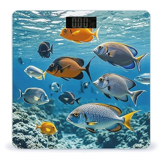 Fish in The Sea Digital Bathroom Scale for Body Weight Weighing Scale with Backlit LCD Display High Precision Measurements &amp Measures Weight Up to 180kg