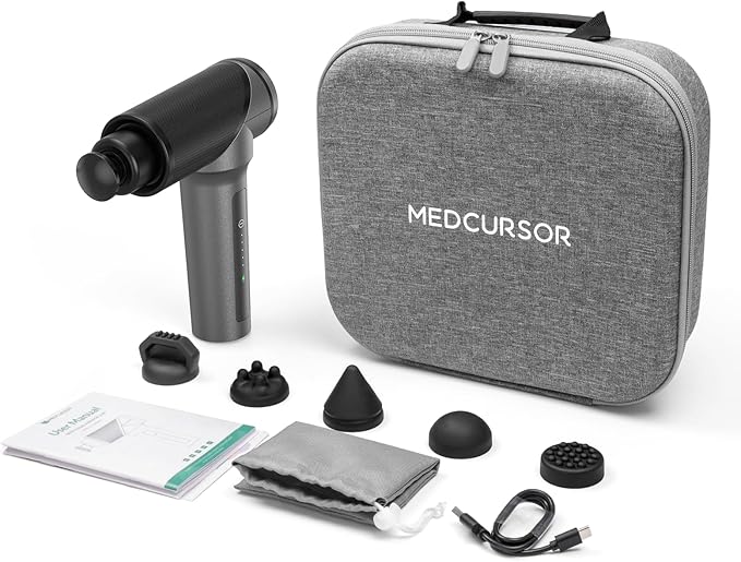 Medcursor Massage Gun - High Intensity Brushless Motor Handheld Percussion Deep Tissue Massager with 6 Massage Heads for Sore Muscle and Stiffness Valentines Day Gifts (Gray)