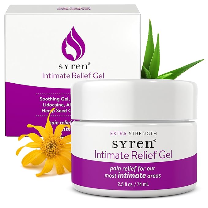 Syren Intimate Relief Gel with 4% Lidocaine for External Sensitivity vulvodynia dyspareunia Vaginal discomfort Dryness Gentle Postpartum and Post-Procedure Support 2.5 oz Made in USA