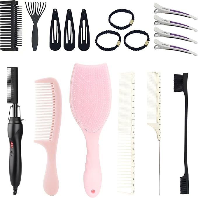 Hair straightening Comb for Wigs and Natural Hair with 15pcs Brushes Set 450℉ Small hot Comb for Edges Technology hot Comb Electric