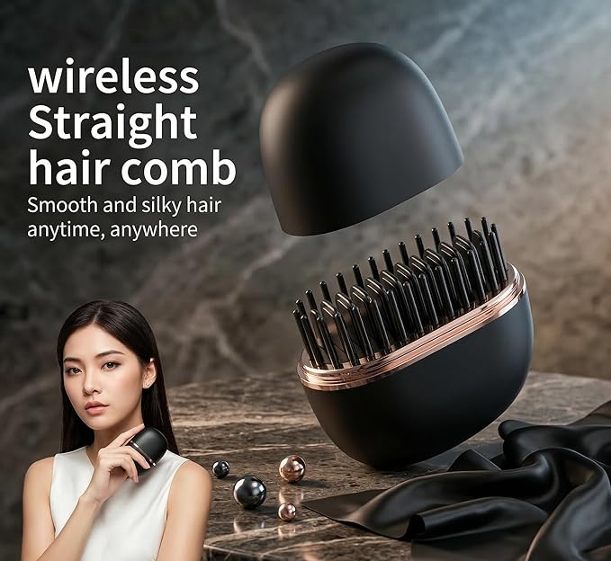 Portable Cordless Hair Straightener Brush Mini Wireless Hair Straightening Comb with Rechargeable Battery Anti-Scald Travel Heated Brush for Women Quick Heating Hair Care Styling Tool