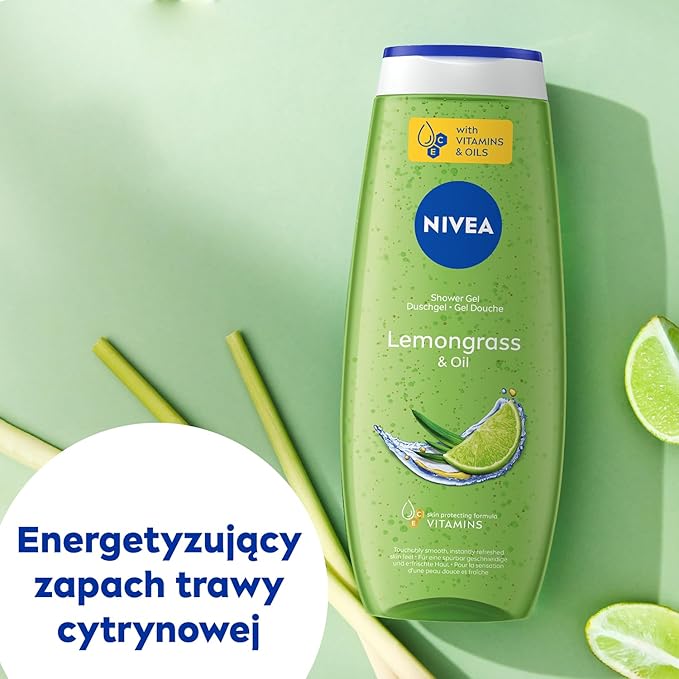 NIVEA Lemongrass &amp Oil Shower Gel for Daily Body Cleansing Enriched with Nourishing Oil Pearls Refreshing Lemongrass Aroma and Gentle Foaming Formula 500 ml / 16.9 Fl Oz
