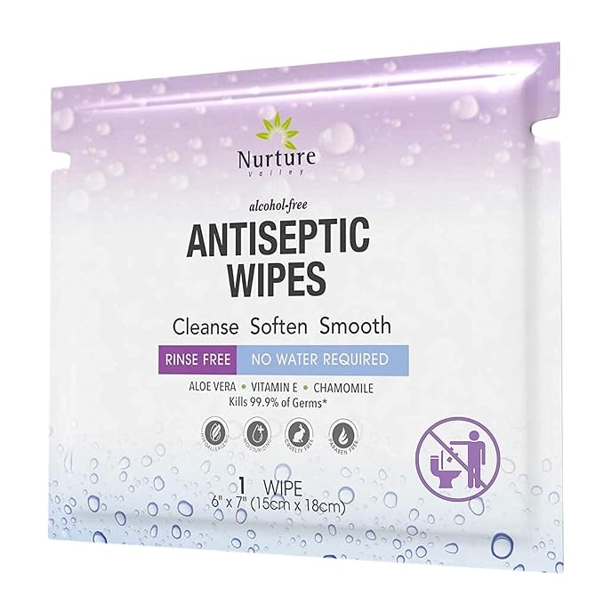 XL Individually Wrapped Nurture Antibacterial Body &amp Hand Wipes | Alcohol-Free Antiseptic Wet Disinfecting Towelettes for Germ Removal Sanitizing Hands |Cleaning Cloths| Adults &amp Baby| Thick