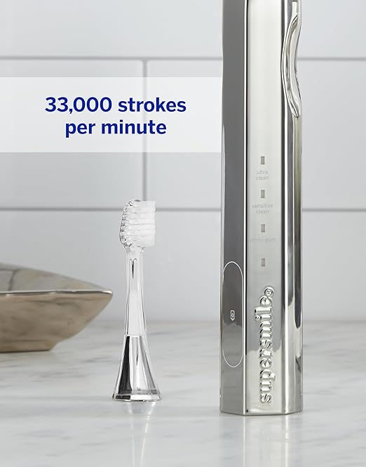 Supersmile Zina45™ Deluxe Sonic Pulse Toothbrush – Rechargeable Electric Brush with Angled Head &amp Travel Case – for Whiter Teeth and Healthier Gums