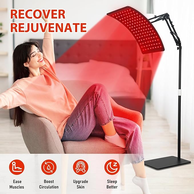 Red Light Therapy Lamp for Body Infrared Light Therapy Lamps with Stand 660nm Red Light &amp850nm Near Infrared Light Therapy Lamp Device for Body at Home with Eyes Protection Goggles（Brown Black）