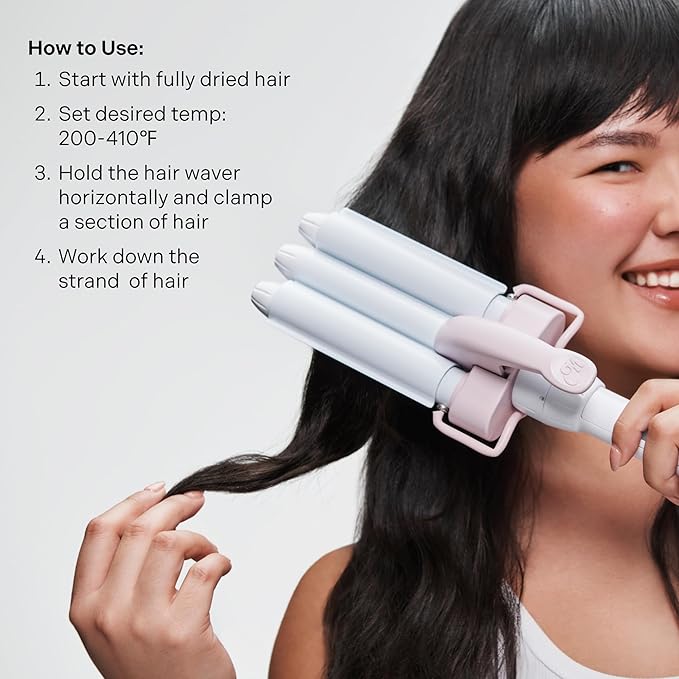 Mane 0.86 Triple Ripple Mini Waver &amp Power Base Hair Tool Bundle - Mini 3 Barrel Hair Waver for Natural-Looking Waves Frizz-Free Volume &amp Beachy Texture - Includes Power Bottom Base (1 Count