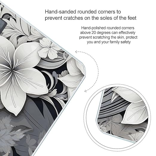 Intricate Black and White Tropical Flowers Pattern Smart Scale for Body Weight Accurate Bathroom Scale with LED Display Digital Weight Scales Weighing Machine High Precision Scales for Bath Home