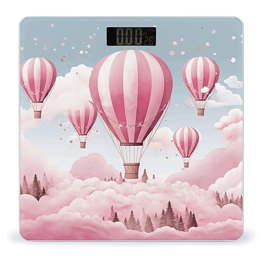 Pink Hot Air Balloon Bathroom Scale Large LCD Backlight Display Digital Scale Rounded Corners Body Scales Automatic Power On/Off Bathroom Scales for Home Bedrooms