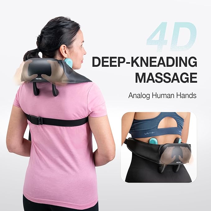 Neck and Shoulder Massager with Heat Cordless Shiatsu 4D Kneading Massage Massage Pillow for Neck Back Leg Gifts for Women Men (Black)