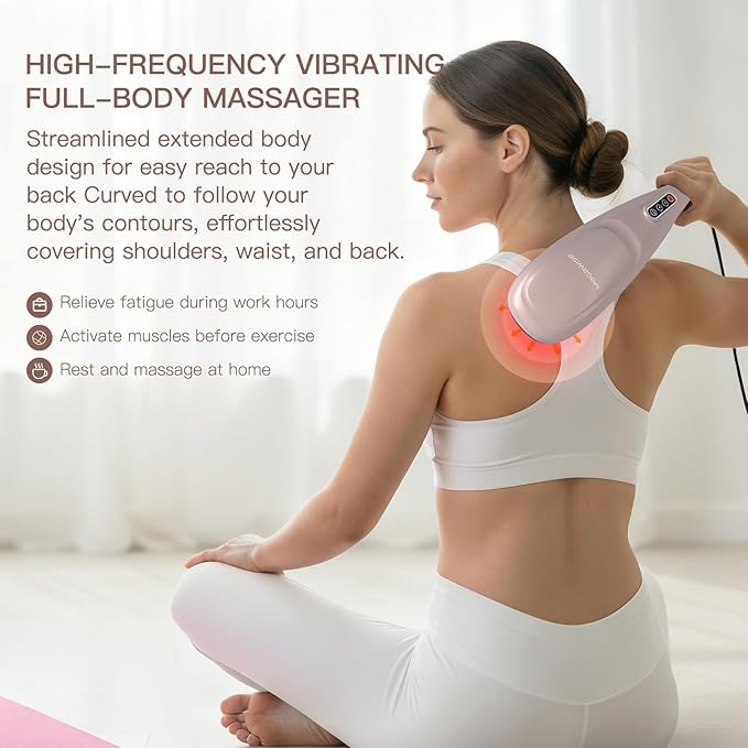 MEGAWISE Handheld Back Massager | Deep Tissue Percussion Massage for Back Neck Shoulders Waist and Legs (Rose Gold)