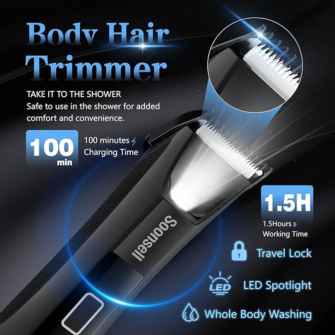 Soonsell Manscape Beard Trimmer for MenIPX7 Waterproof 4 in 1 Men's Grooming KitBall ShaverNose Hair ClippersElectric RazorHair Clippers for MenLED DisplayWet/Dry Trimmer