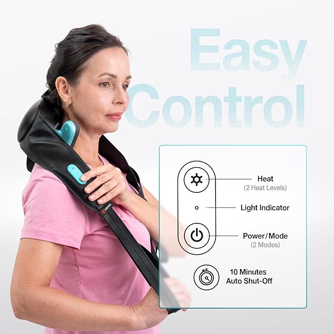 Neck and Shoulder Massager with Heat Cordless Shiatsu 4D Kneading Massage Massage Pillow for Neck Back Leg Gifts for Women Men (Black)