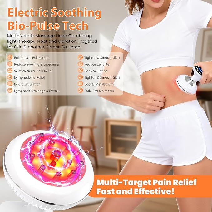 Lymphatic Drainage Massager Anti-Cellulite Massager For Body Cellulite and Thigh &amp Belly Stretch Marks Reduction Handheld Massage tools for lymphedema &amp lipedema Sciatica Nerve pain relief