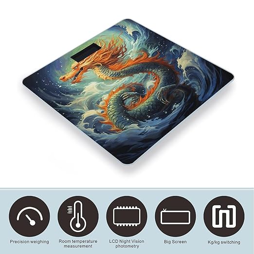 Chinese Dragon Oil Painting Digital Bathroom Scale for Body Weight Weighing Scale with Backlit LCD Display High Precision Measurements &amp Measures Weight Up to 180kg
