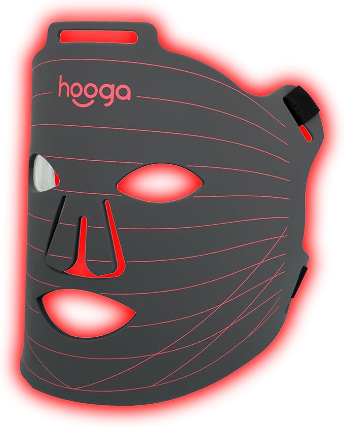 Hooga Red Light Therapy Mask – LED Face Mask 630nm 660nm Red &amp 850nm Near Infrared Light Therapy Tri Chip LEDs Rechargeable Adjustable Comfortable Face Mask