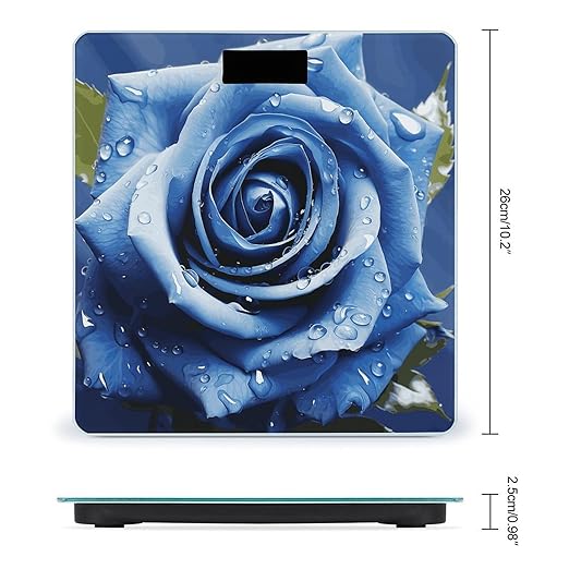 Beautiful Blue Rose Illustration Digital Bathroom Scale for Body Weight with High Precision Digital Weighing Scale with BMI Clear LCD Display and Step-On Measures Weight Up to 180kg