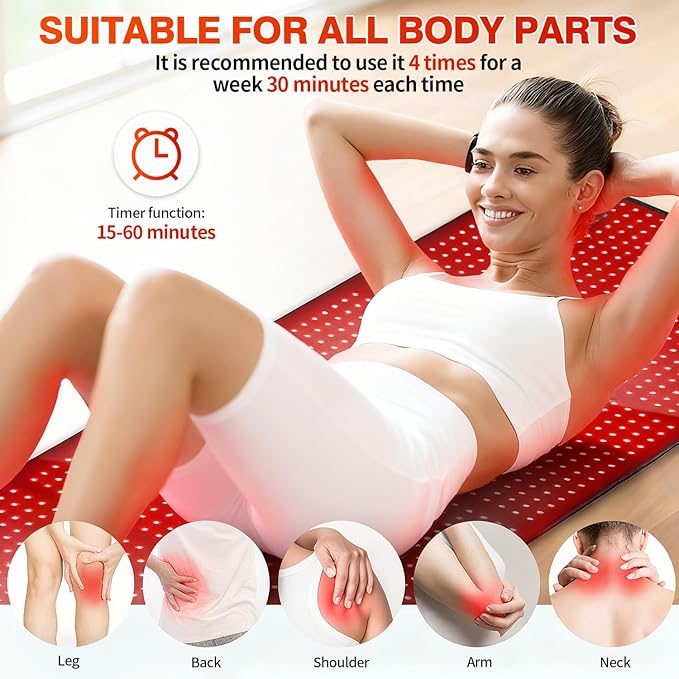 Red Light Therapy Mat 3840 LED Chips Infrared Red Light Therapy Blanket for Body 660nm &amp 850nm Near Infrared Pad with Pulsing Adjustable Timer &amp Heating Modes