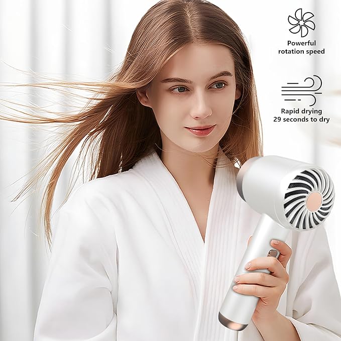 Cordless Hair Dryer for Women with BatteryRechargeable Blow Dryer3 Speed Fast Drying Portable Hair DryersPortable Wireless Hair DryerLow Nois USB Rechargeable Blow Dryer for Travel and Home(White)