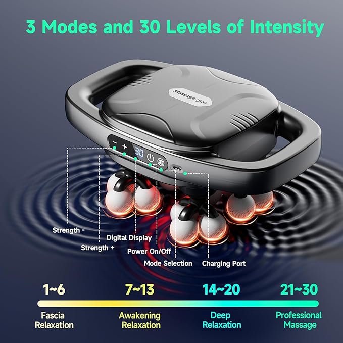 16-Head Massage Gun 3 Modes &amp 30 Levels Electric Massage Tool for Shoulder Waist Legs Back Massager for Pain Relief Deep Tissue Quiet &amp Powerful Full Body Massager Ideal Gift for Men &a