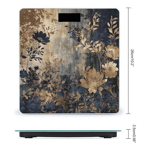 Gold and Black Flowers Scale for Body Weight Highly Accurate Digital Bathroom Body Scale Digital Body Weight Scale Tempered Glass LCD Display Batteries and Tape Measure