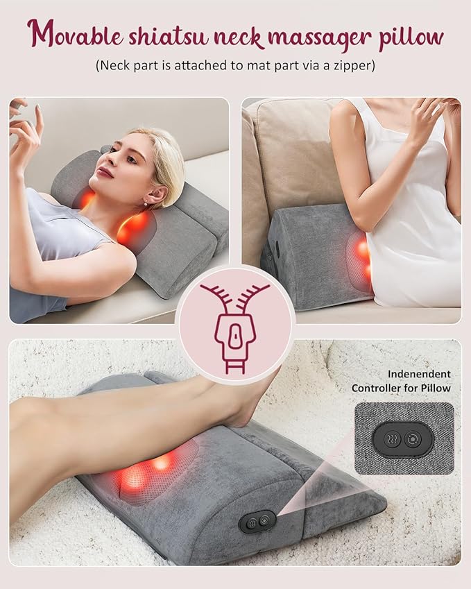 Full Body Massage Mat with Heat Detachable Neck Massager Massage Pad with 10 Vibrating Motors Home Office Use Gift for Men Women Parents Christmas