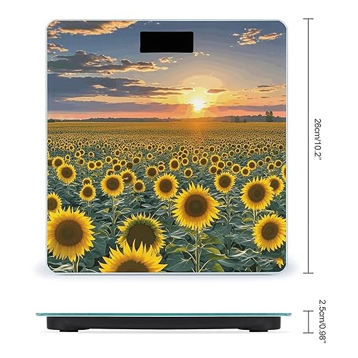 Dreamlike Sunset of A Sunflower Field Bathroom Scale for Body Weight LCD Display Digital Bathroom Scale Tempered Glass Bathroom Weight Scales Fashion Smart Scales for Home Bedroom 400 Lb
