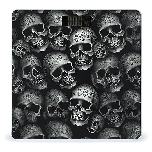 Black Skull Weight ScaleClear LED Display Bathroom Digital Weighing ScaleTempered Glass Digital Bathroom Scale for Body Weight Capacity Up to 400 Lbs