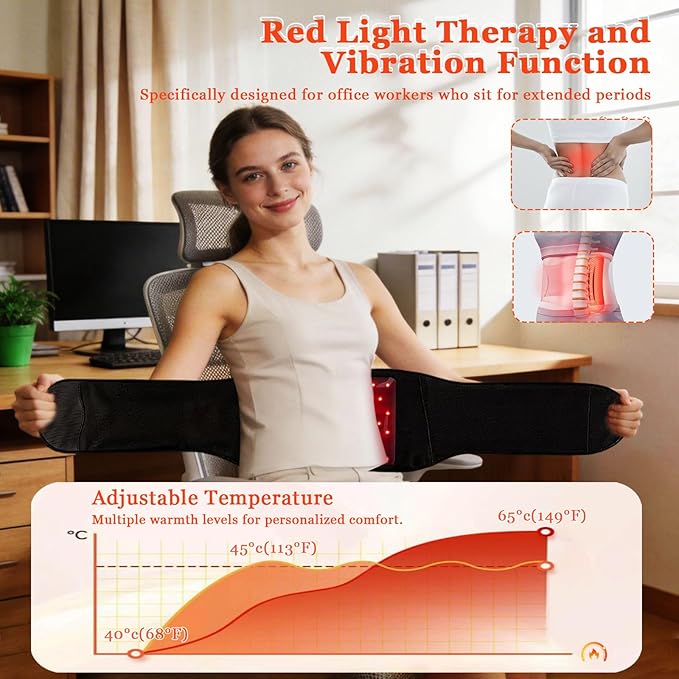 Red Light Therapy Belt for Body Cordless Red Light Therapy Wrap with Heat &amp Vibration 660nm &amp 850nm Light Modes 3 Heating Levels 5000mAh Battery Timer for Waist Back Belly Comfort