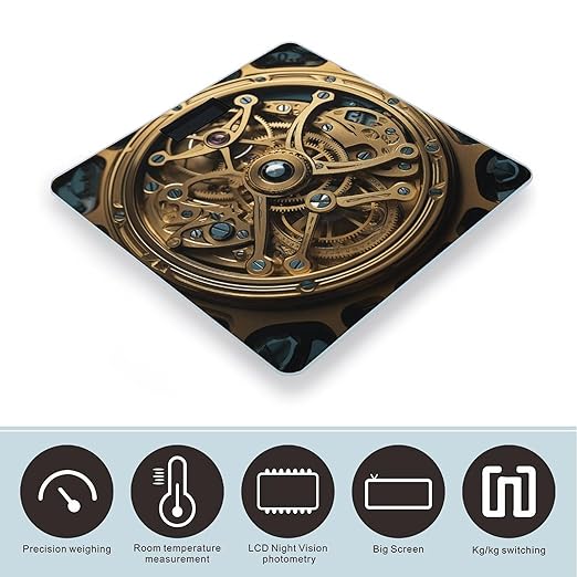 Cool Steampunk Gears Bathroom Scale for Body Weight LCD Display Digital Bathroom Scale Tempered Glass Bathroom Weight Scales Fashion Smart Scales for Home Bedroom 400 Lb