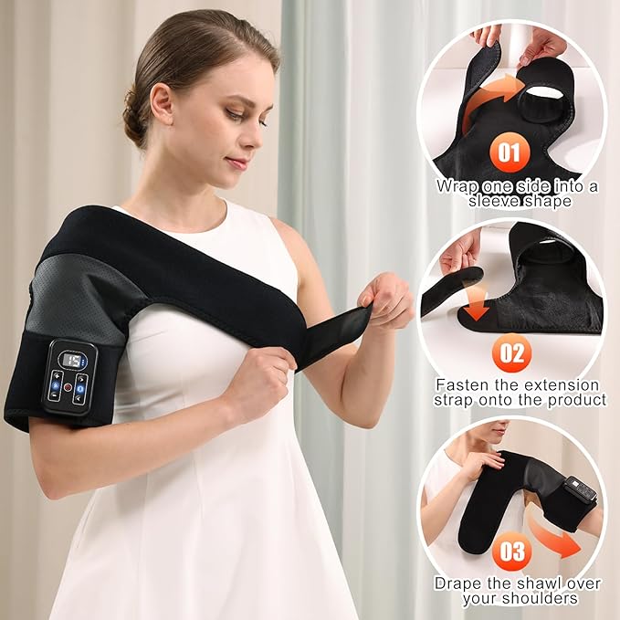 Cordless Knee Massager with Heat Vibration for Pain Relief Electric Heated Knee Brace with 5 Heat Levels and 3 Massage Mode Gifts for Men Women (Black Pair)