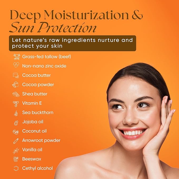 Eat My Face Tinted Beef Tallow Sunscreen SPF 30 – No White Cast Natural Glow | Reef Safe Mineral Zinc Oxide | Water Resistant Sun Protection for Face &amp Body 4 oz