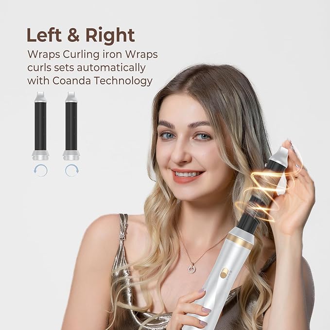 Hair Dryer Brush 5 in 1 Blow Dryer Brush Set High Speed Hot Air Styler Auto Wrap Curlers for Frizz-Free Volume Multifunctional Hair Dryer for Curling Straightening Volumizing (Platinum)