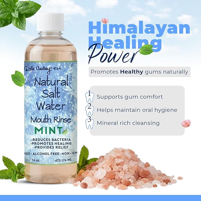 3 Pack Natural Saltwater Mouth Rinse | Himalayan Pink Salt Water Oral Rinse | Organic Refreshing Mint Flavor Fluoride &amp Alcohol Free Mouthwash for Fresh Breath | Natural Gum Care Mouthwash-16 FL O