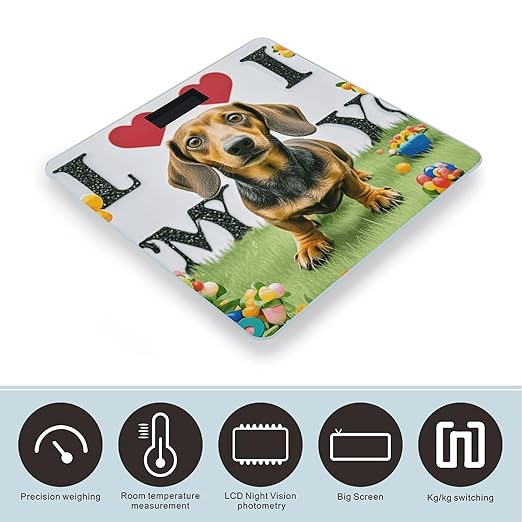 I Love My Dog Dachshunds Bathroom Scale for Body Weight LCD Display Digital Bathroom Scale Tempered Glass Bathroom Weight Scales Fashion Smart Scales for Home Bedroom 400 Lb