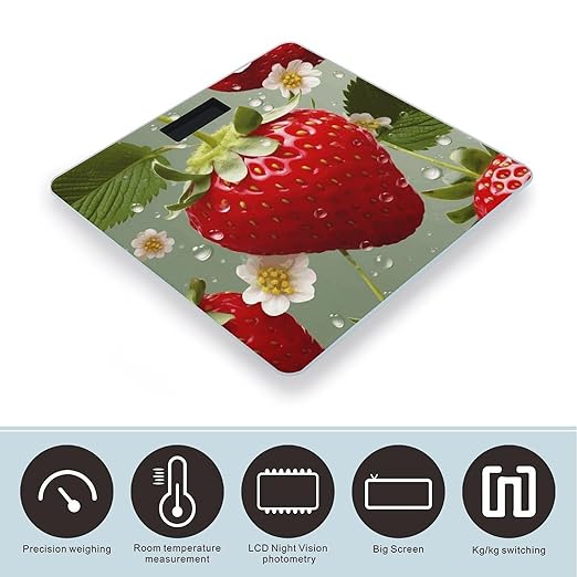 Lovely StrawberryScale for Body Weight with LCD High Precision Weighing Scales Fashion Sturdy Tempered Glass Weight Scales Easy-to-Read Digital Bathroom Scale for Daily 400lb